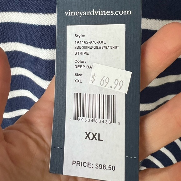 Vineyard Vines Men’s Striped Crew Sweatshirt Deep Bay Size XXL - Picture 3 of 7